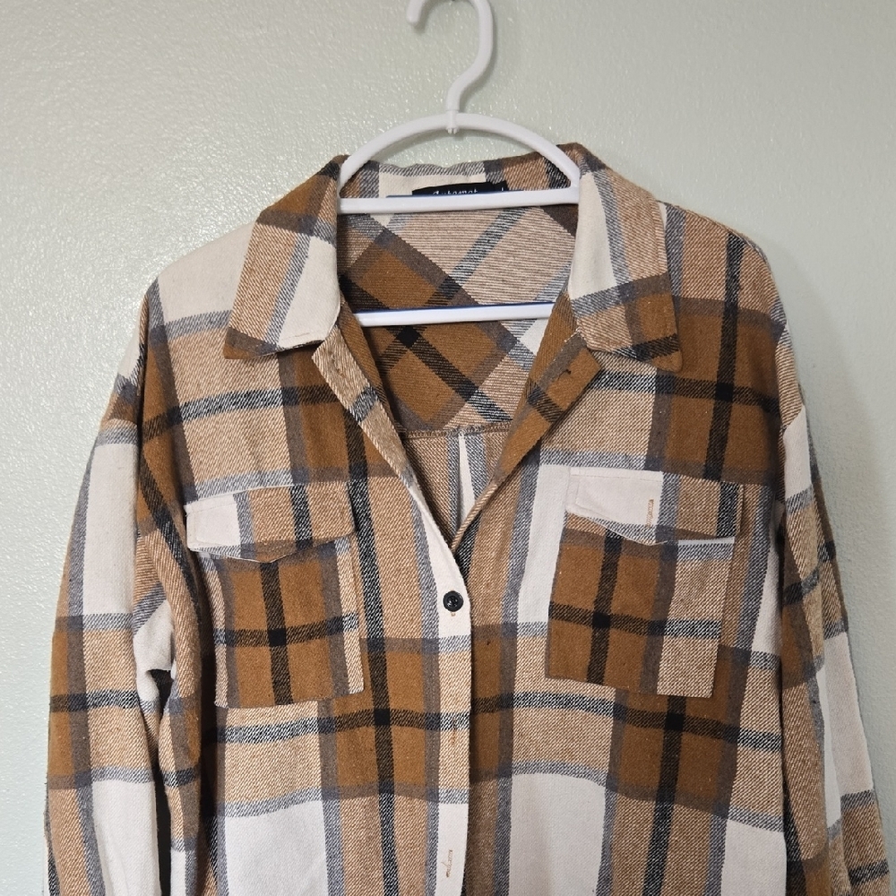 Automet | Brown Plaid Button Down Shacket Size Large